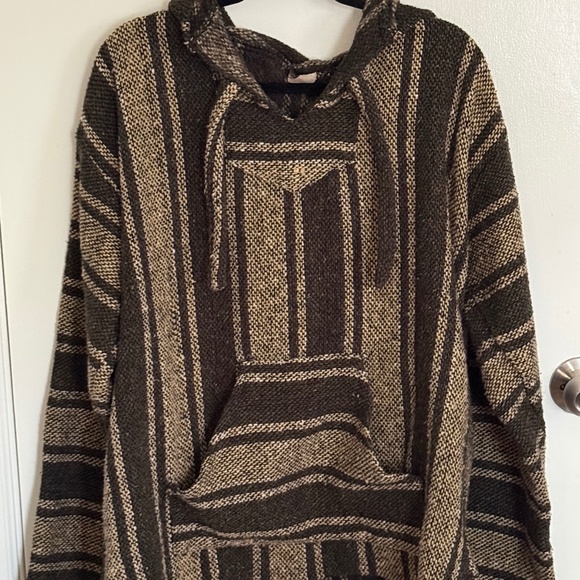 Jackets & Blazers - Baja Hoodie XL Green Beige Fleece Lined Pullover Boho Surf